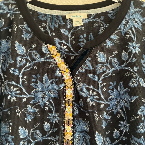 Sundance Thermal Long Sleeve Top Embroidered Placket Blue PXL - Picture 9 of 10